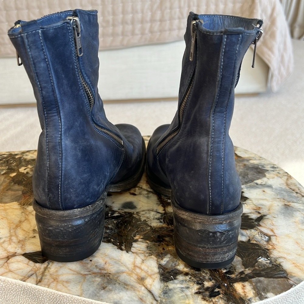 SHOTO Stylish Blue Leather Ankle Boots - Picture 2 of 3